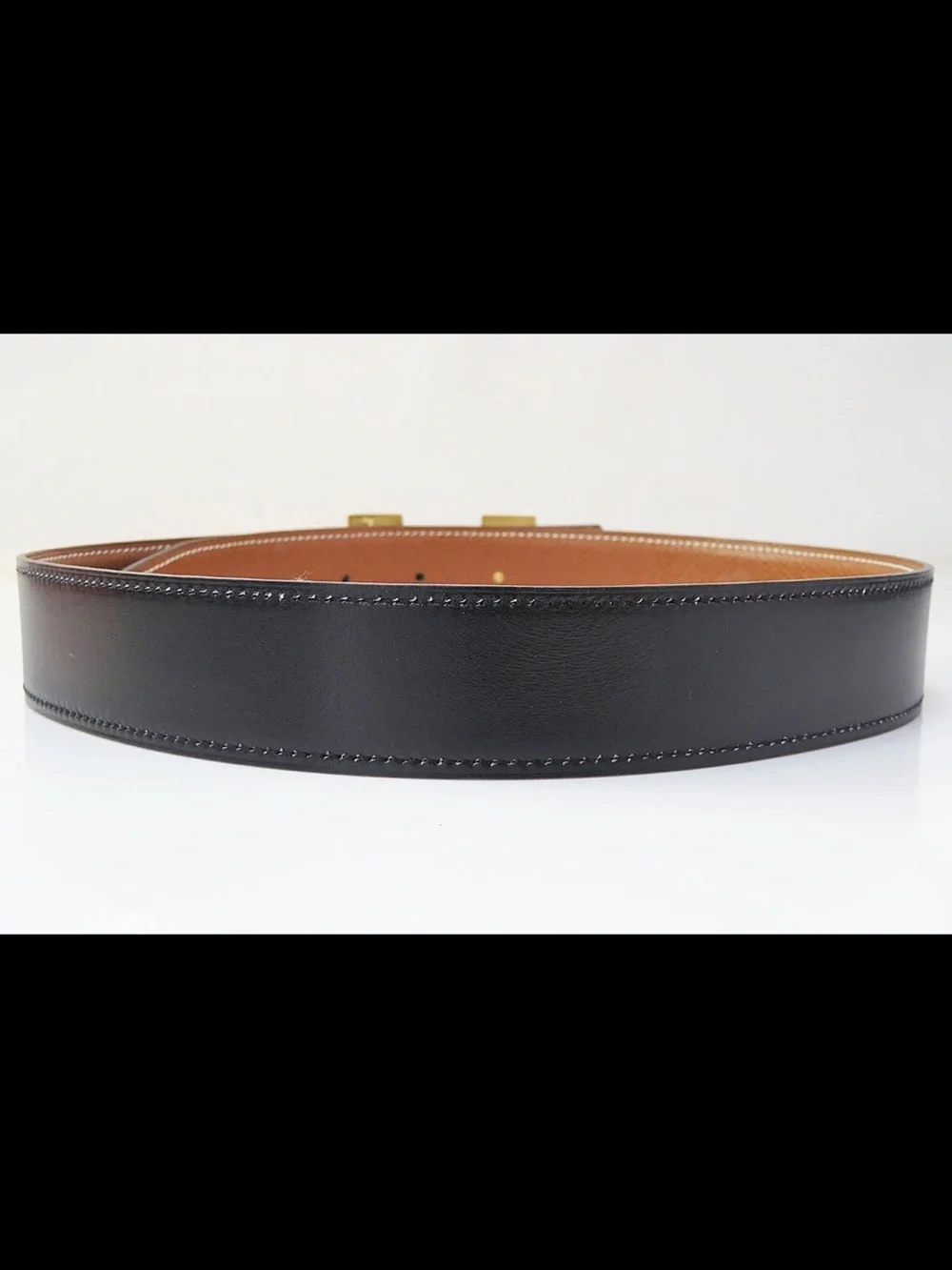 Hermes Reversible Leather Belt in Black and Tan with Gold H Buckle